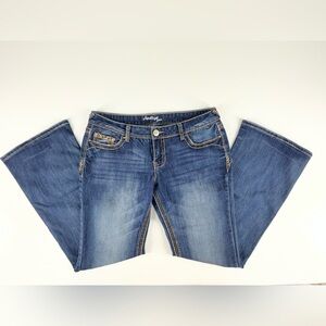 Amethyst Denim Blue Jeans Boot Cut with Gold Embroidery Juniors Size 13